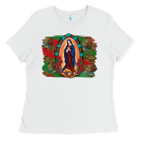 White Mexican Flag Lady Of Guadalupe Distressed Backgrou Ladies Tee - RanaPortraitStore