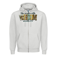Dove Grey she speaks with wisdom proverbs 31 26 Zipper Hoodie - NancyCooperArtShop