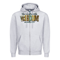 Heather Grey she speaks with wisdom proverbs 31 26 Zipper Hoodie - NancyCooperArtShop