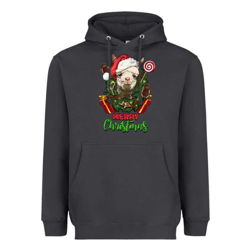 Merry Christmas Alpaca Face Heavyweight Hoodie by LillyAllenDesigns | Teevron