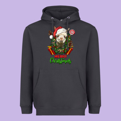 Merry Christmas Alpaca Face Heavyweight Hoodie Designed By Lillyallendesigns