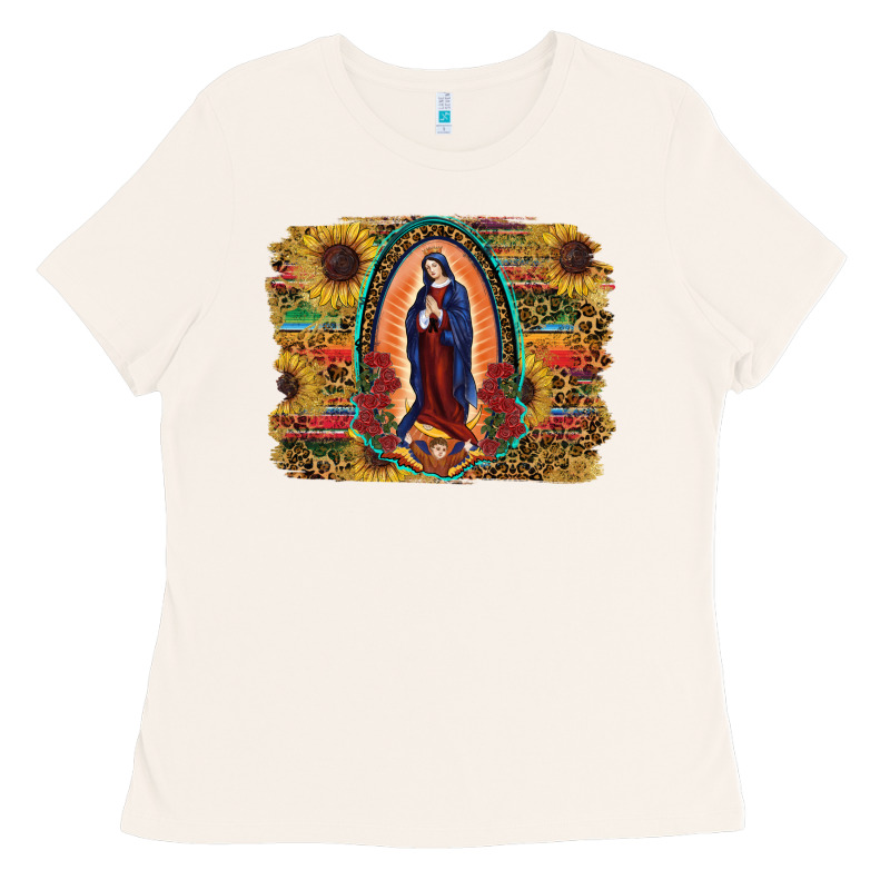 Sunflower Lady Of Guadalupe Distressed Background Ladies Tee by RanaPortraitStore | Teevron
