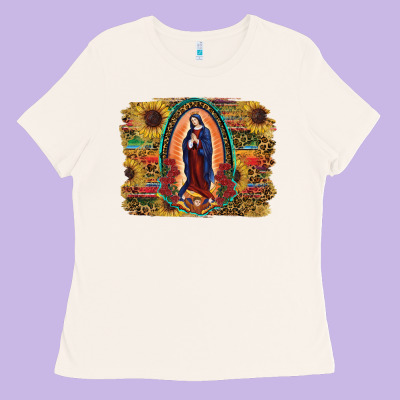 Ladies Tee Sunflower Lady Of Guadalupe Distressed Background