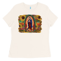 Bone Sunflower Lady Of Guadalupe Distressed Background Ladies Tee - RanaPortraitStore