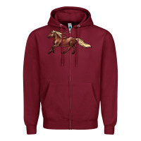Burgundy running horse Zipper Hoodie - NancyCooperArtShop