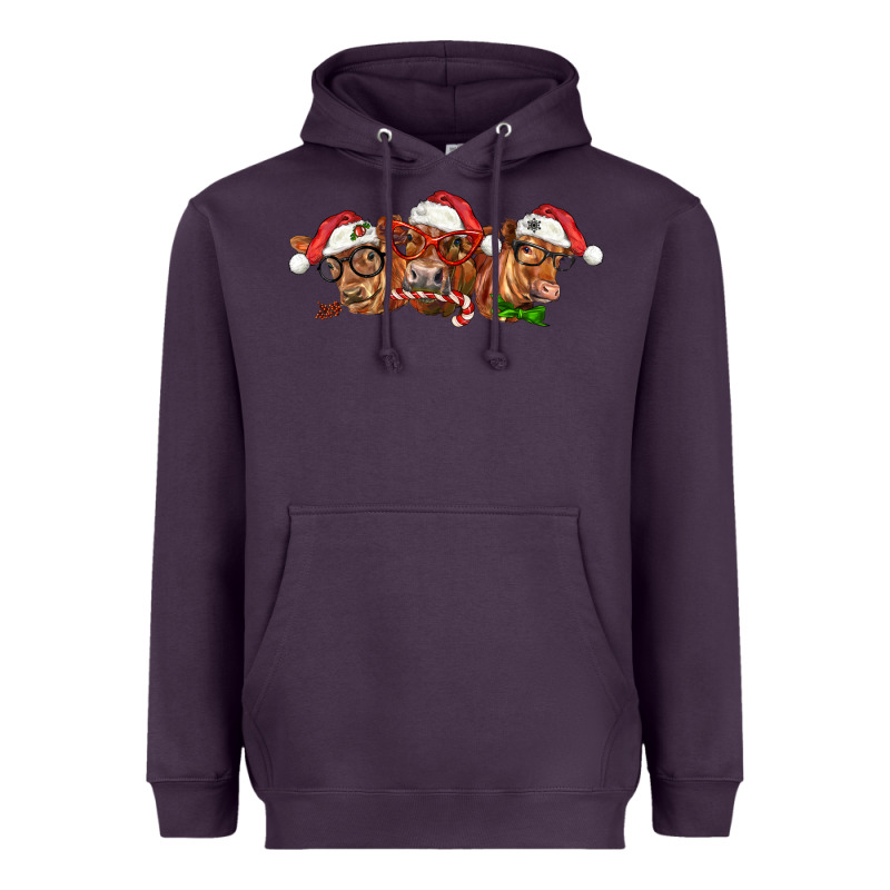 Christmas Red Angus Cows Heavyweight Hoodie by LillyAllenDesigns | Teevron