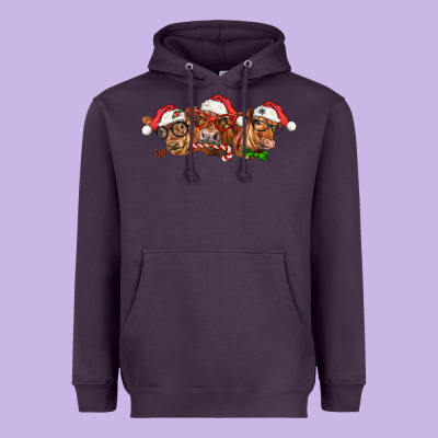 Christmas Red Angus Cows Heavyweight Hoodie Designed By Lillyallendesigns