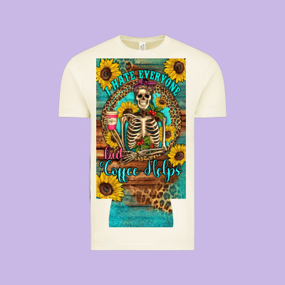 I Hate Everyone But Coffee Helps Western Skeleton Coffee Sunflowers 12 Vintage Tee Designed By Artiststas