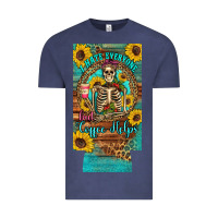 Vintage Denim i hate everyone but coffee helps western skeleton coffee sunflowers 12 Vintage Tee - Artiststas