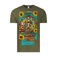 Vintage Olive i hate everyone but coffee helps western skeleton coffee sunflowers 12 Vintage Tee - Artiststas