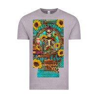 Vintage Zinc i hate everyone but coffee helps western skeleton coffee sunflowers 12 Vintage Tee - Artiststas