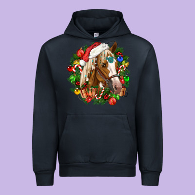 Horse Christmas Wreath Urban Hoodie Designed By Cowgirlartshop