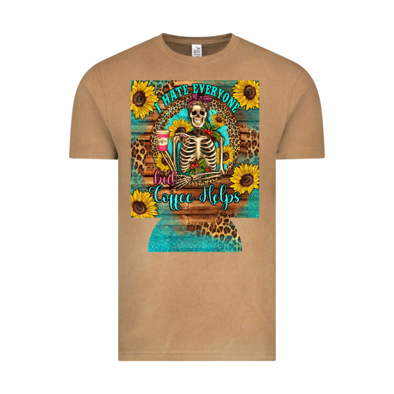 I Hate Everyone But Coffee Helps Western Skeleton Coffee Sunflowers 12 Vintage Tee by Artiststas | Teevron