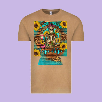 I Hate Everyone But Coffee Helps Western Skeleton Coffee Sunflowers 12 Vintage Tee Designed By Artiststas