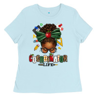 Baby Blue educational coordinator life afro messy bun Ladies Tee - texasbilliewilder