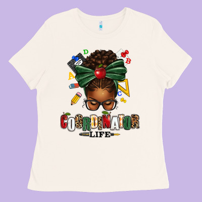 Educational Coordinator Life Afro Messy Bun Ladies Tee Designed By Texasbilliewilder