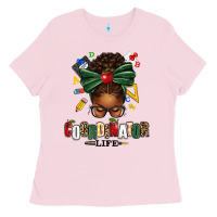 Bubblegum Pink educational coordinator life afro messy bun Ladies Tee - texasbilliewilder