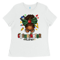 White educational coordinator life afro messy bun Ladies Tee - texasbilliewilder
