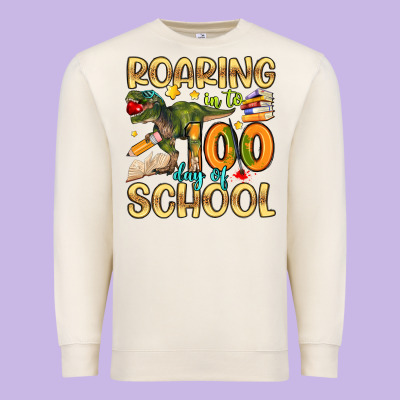 Roaring In To 100 Day Of School Premium Sweatshirt Designed By Artiststas