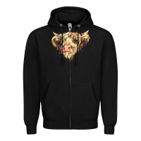 Black scottish cow Zipper Hoodie - NancyCooperArtShop