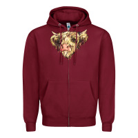 Burgundy scottish cow Zipper Hoodie - NancyCooperArtShop