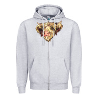 Heather Grey scottish cow Zipper Hoodie - NancyCooperArtShop