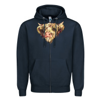 Navy scottish cow Zipper Hoodie - NancyCooperArtShop