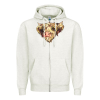 Oatmeal Heather scottish cow Zipper Hoodie - NancyCooperArtShop