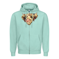 Seafoam scottish cow Zipper Hoodie - NancyCooperArtShop