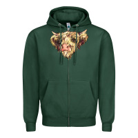 Sports Green scottish cow Zipper Hoodie - NancyCooperArtShop