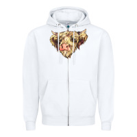 White scottish cow Zipper Hoodie - NancyCooperArtShop