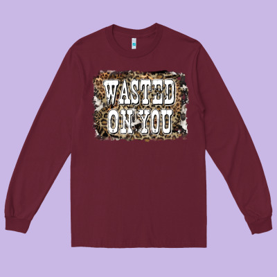 Western Wasted On You Background Long Sleeve Tee Designed By Lillyallendesigns