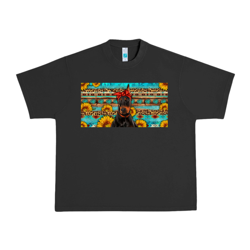 Doberman With Sunflowers License Plate Urban Heavy Tee by Artiststas | Teevron
