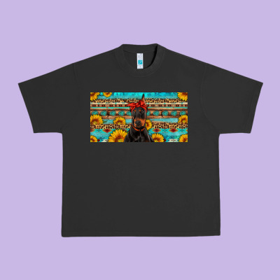 Doberman With Sunflowers License Plate Urban Heavy Tee Designed By Artiststas