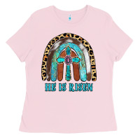 Bubblegum Pink He Is Risen Ladies Tee - RanaPortraitStore
