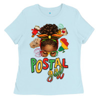 Baby Blue juneteenth afro messy bun postal girl Ladies Tee - texasbilliewilder