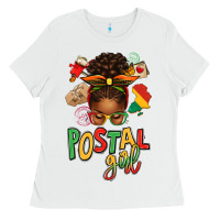 White juneteenth afro messy bun postal girl Ladies Tee - texasbilliewilder