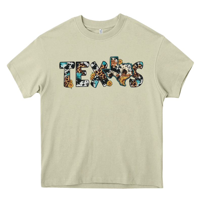 Texas Sunflower Cowhide Leopard Texas Map Heavy Core Tee by Artiststas | Teevron