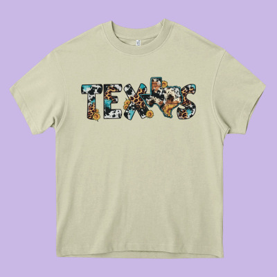 Texas Sunflower Cowhide Leopard Texas Map Heavy Core Tee Designed By Artiststas