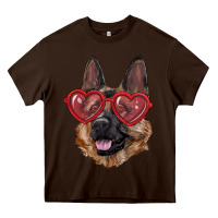 Chocolate Brown German shepherd with love glasses Heavy Core Tee - RanaPortraitStore