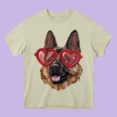 Heavy Core Tee German shepherd with love glasses