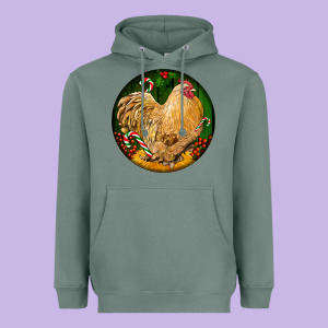 Cochin Rooster Christmas Heavyweight Hoodie Designed By Lillyallendesigns
