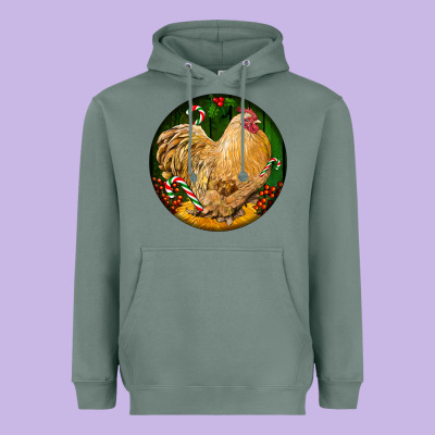 Cochin Rooster Christmas Heavyweight Hoodie Designed By Lillyallendesigns