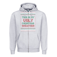 Heather Grey this is my ugly christmas Zipper Hoodie - MaliasSmallBusiness