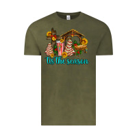 Vintage Olive tis the seasin with christmas cake abd jesus Vintage Tee - AdoDesignShop