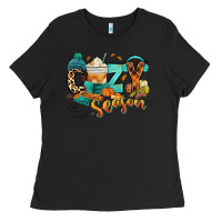 Black Cozy season Fall Ladies Tee - RanaPortraitStore
