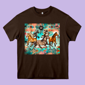 Western Running Horses Heavy Core Tee Designed By Zillion Design Studio