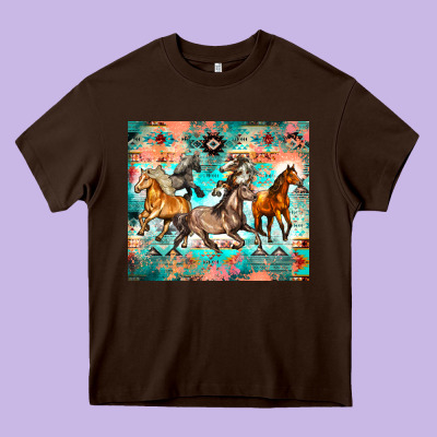Western Running Horses Heavy Core Tee Designed By Zillion Design Studio