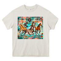 Cream western running horses Heavy Core Tee - Zillion Design Studio