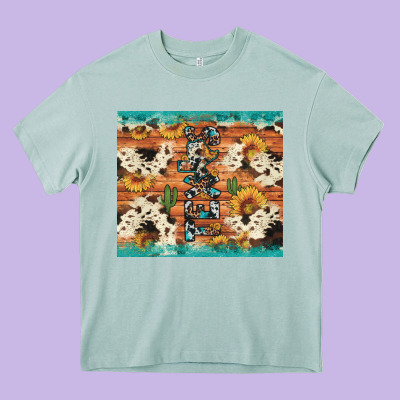 Texas Sunflower Cactus Cowhide Heavy Core Tee Designed By Artiststas